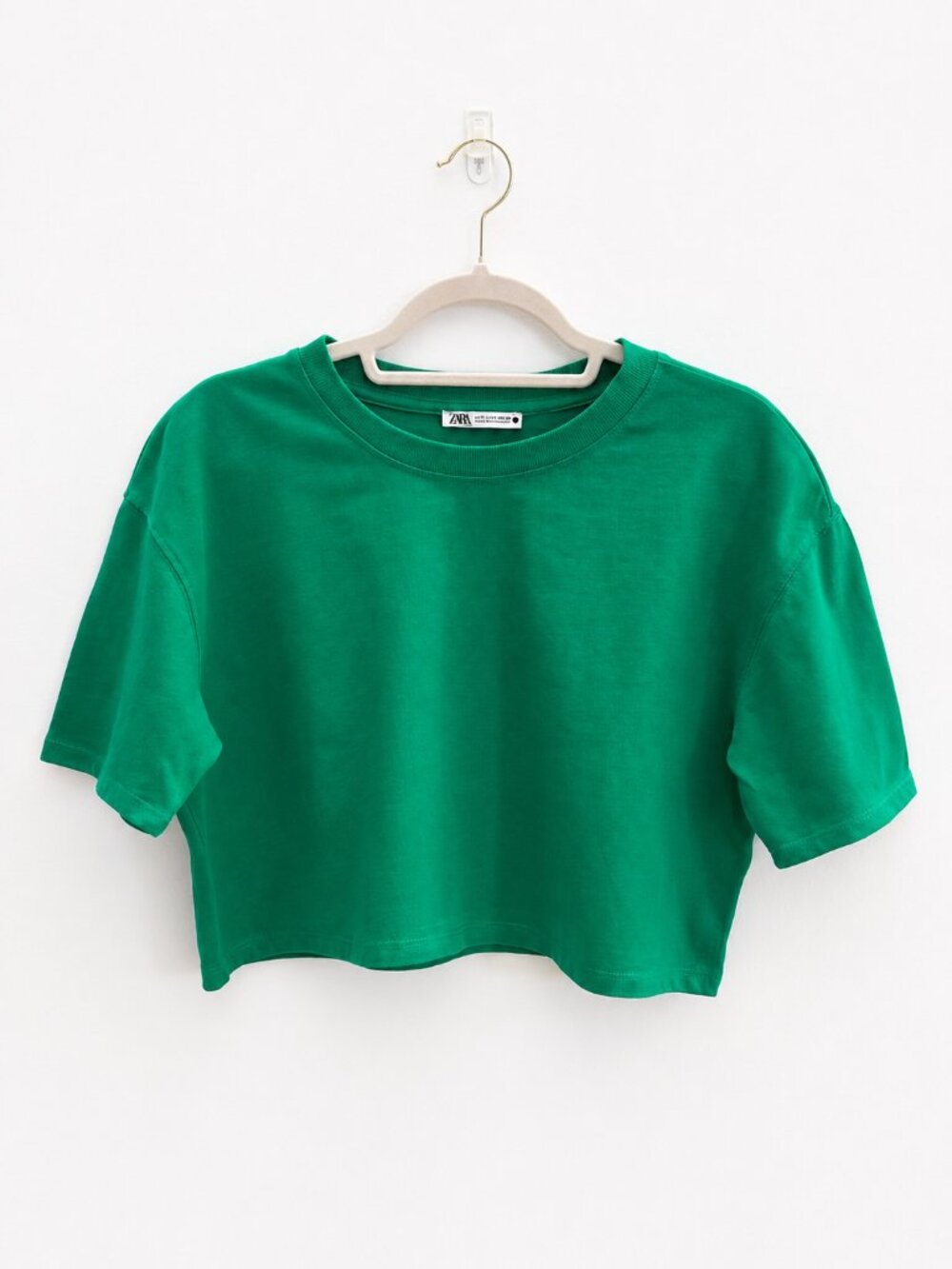 Zara Green Cropped T-Shirt S | Bright Emerald Green Cotton Crop Top